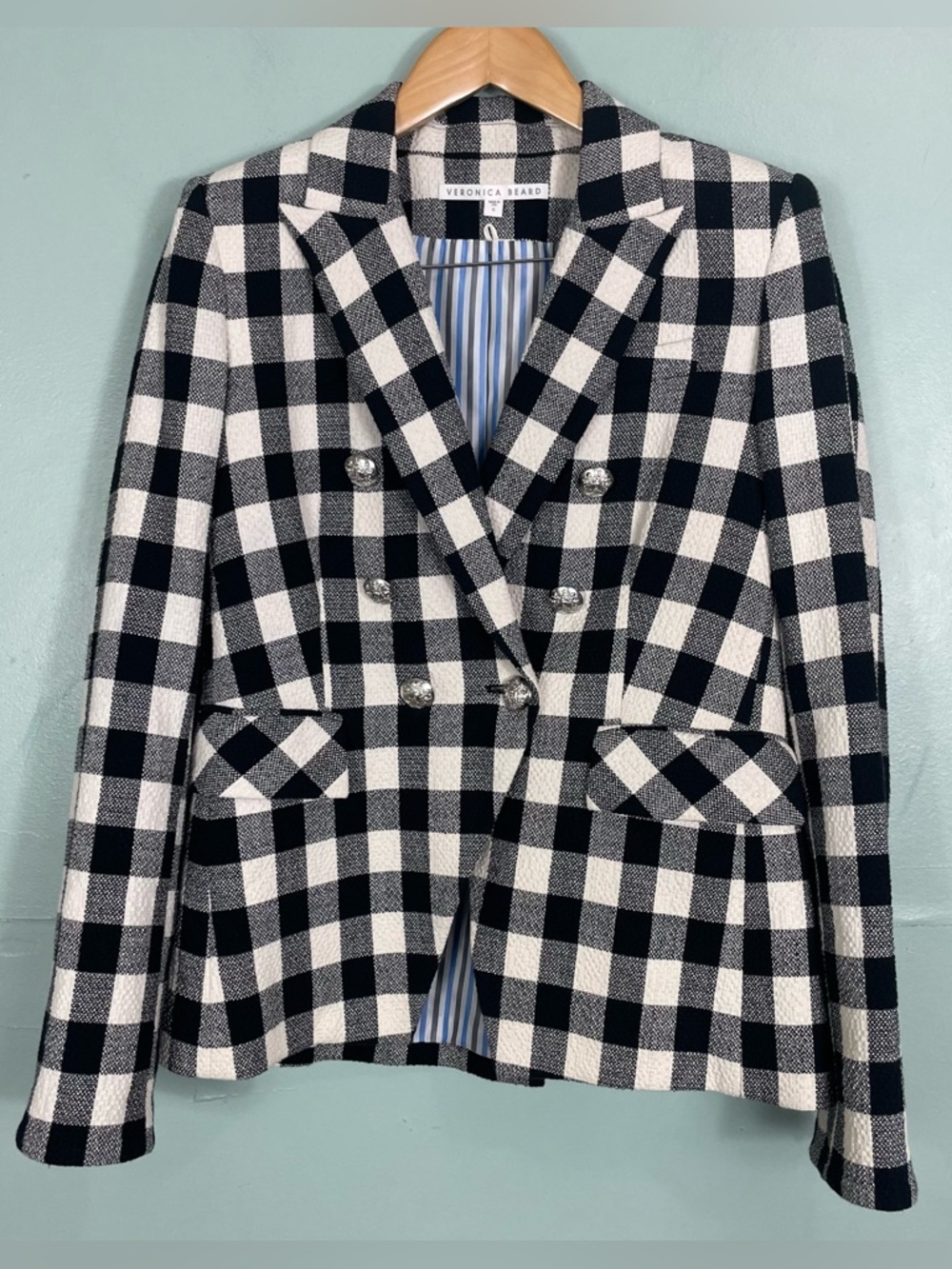 Veronica‎ Beard Black White Plaid Dickey Miller Jacket Blazer Double Breasted 6